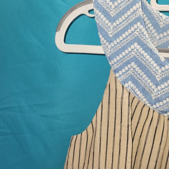 THML Womens XS Sleeveless Striped Dress With Embroidered Blue Chevron Neckline - Picture 6 of 10